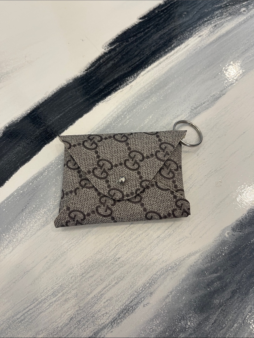 Designer Monogram Card Case Key Pouch - Gray
